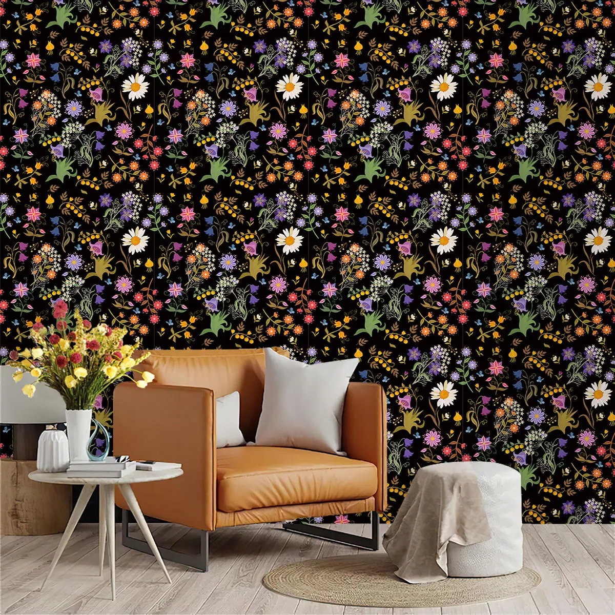

Colorful Wildflower Floral Wallpaper Boho Vintage Flower Peel and Stick Waterproof Wall Sticker for Living Room Bedroom Home