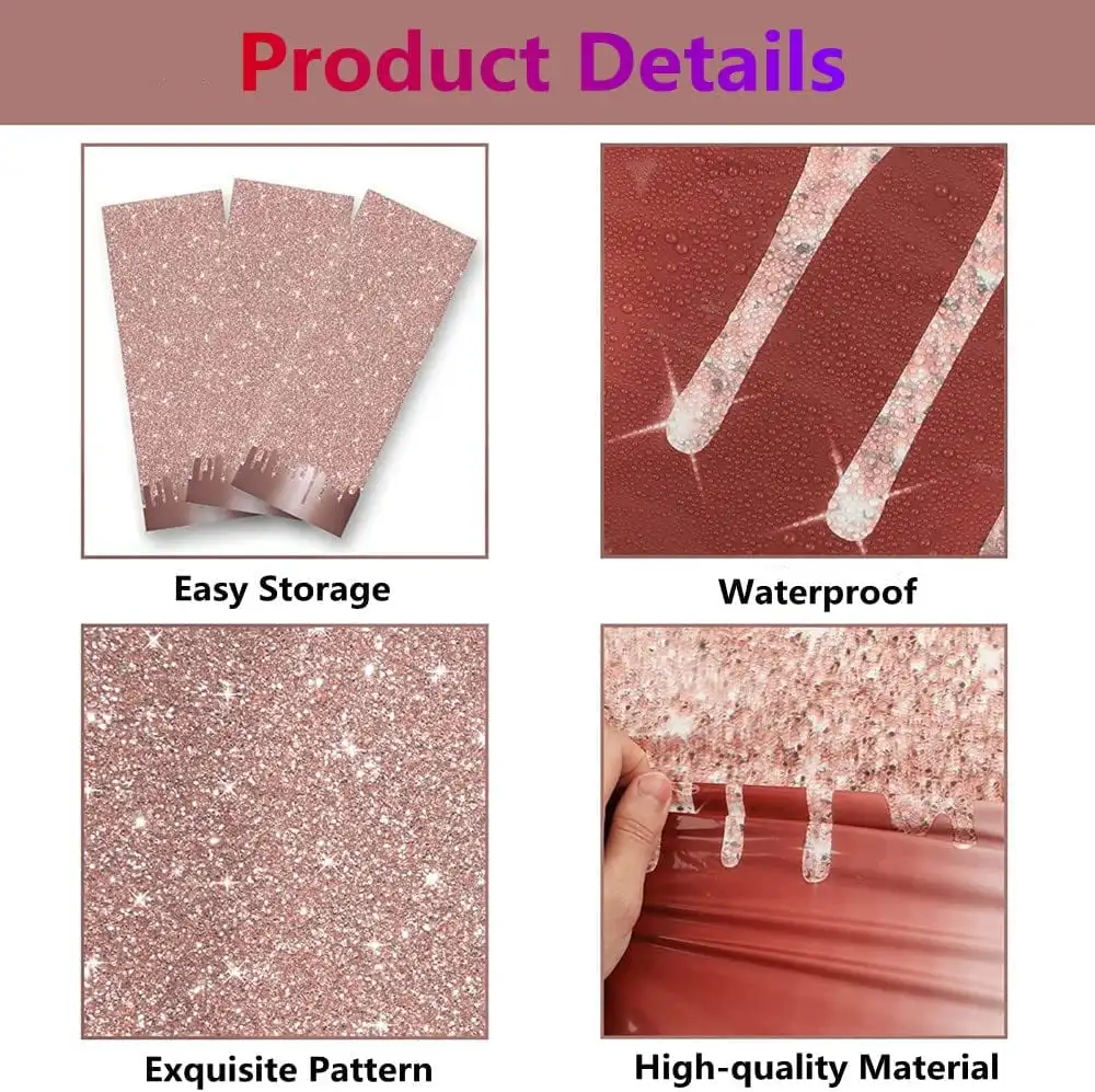 1Pc Rose Gold Birthday Party Tablecloths Sequin Glitter Printed Plastic Table Cover Birthday Background for Wedding Anniversary