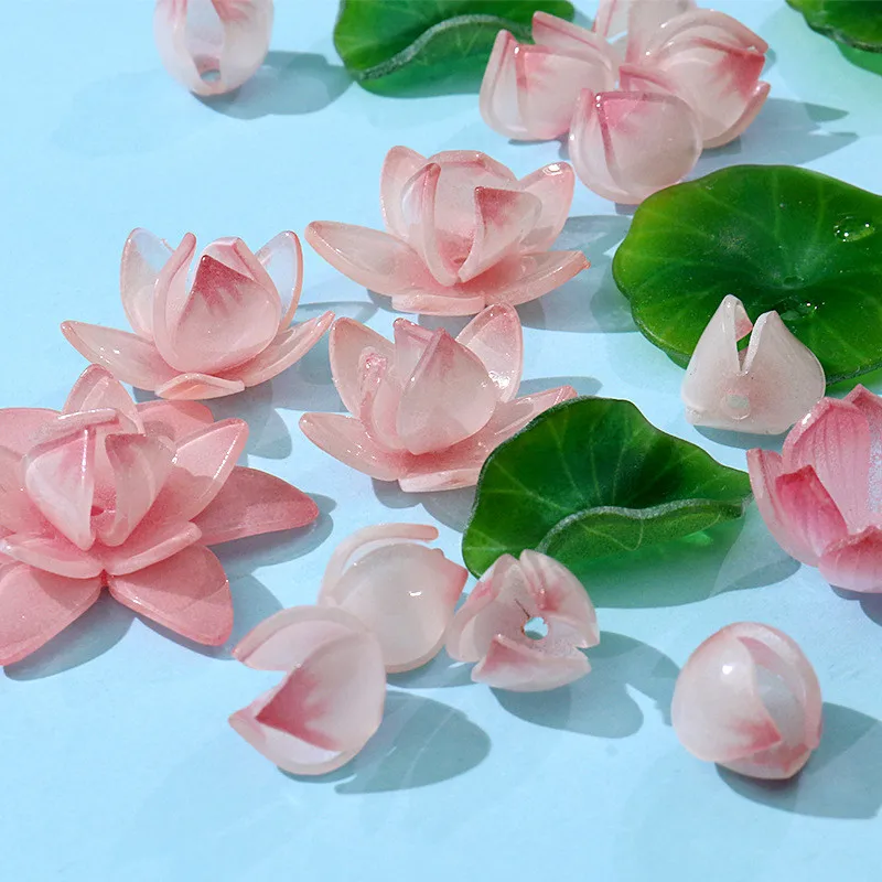 Summer style 50pcs/lot color pattern Simulation lotus leaf shape acrylic beads diy jewelry earring/night light accessory
