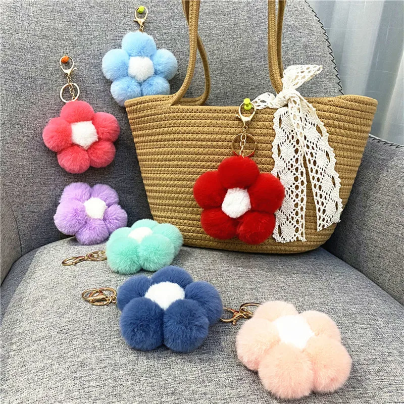 Creative Flower Bulb Key Chain Cute Plush Flower Pendant Mobile Phone Accessories Car Key Ring Gift Bag