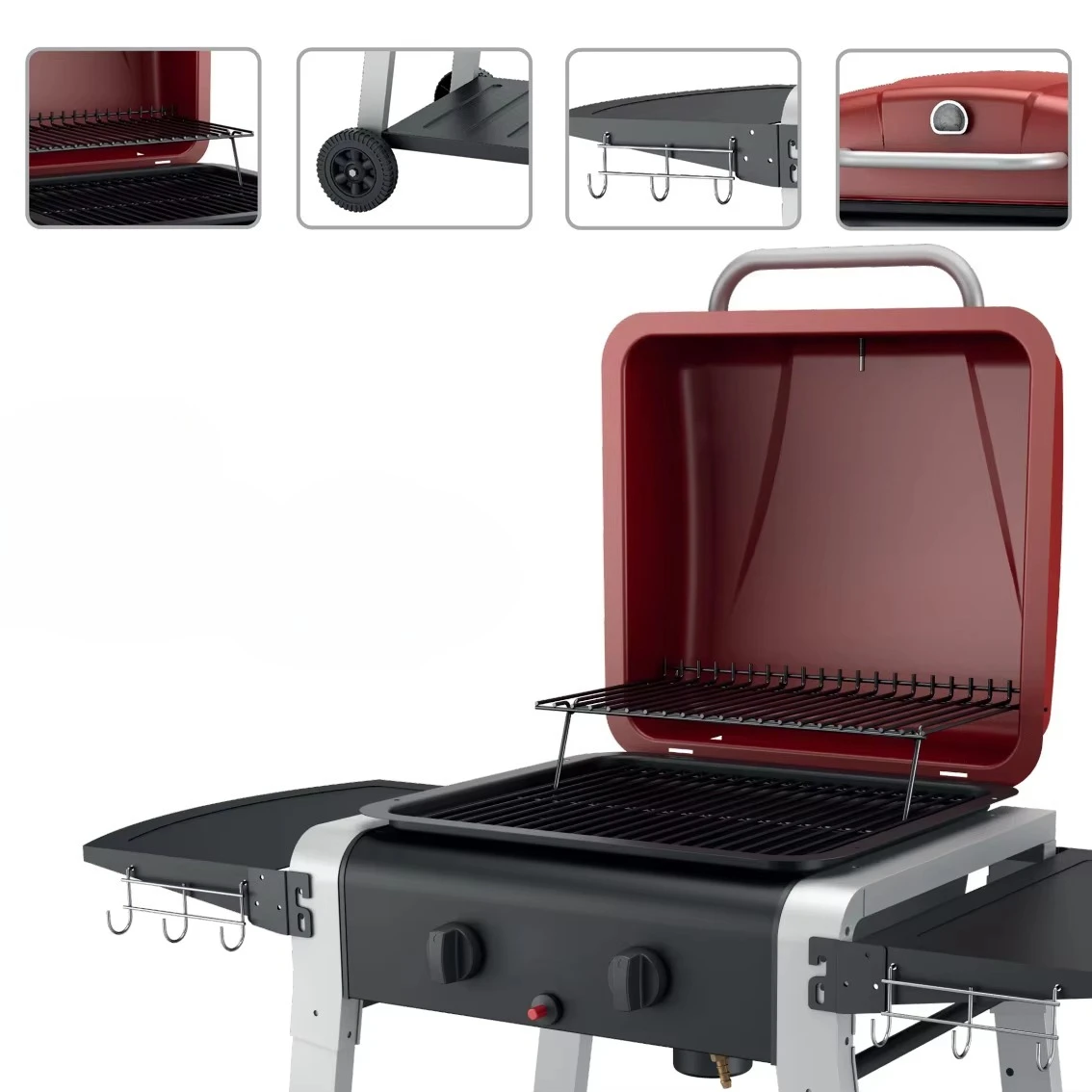 

Оптовая продажа, уличный портативный складной гриль-барбекю, тележка для ресторана, барбекю, 2 конфорки, газовый гриль, трафаретная печать, нержавеющая сталь