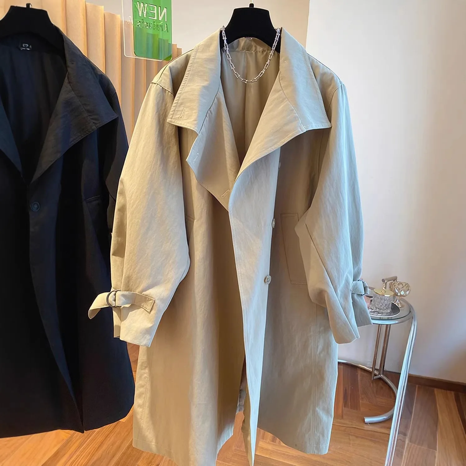 Women Trench Mid Length Coats Jackets Turn Down Collar Coat Thick Warm Y2k Streetwear Jacket Work Outerwear Autumn Winter