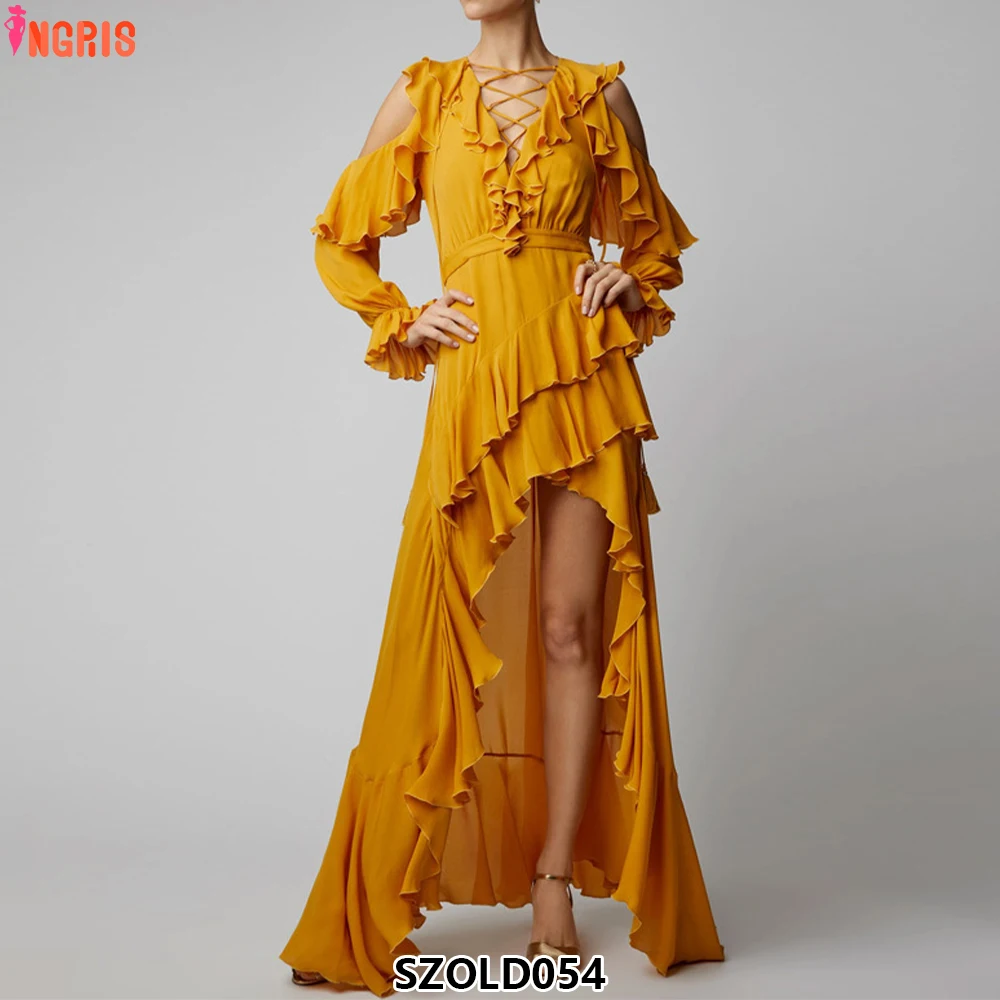 

2025 Summer Hot Sale Women's Fashion Ruffle Long Sleeve Sexy Bodycon Women's Clothing-SZOLD054