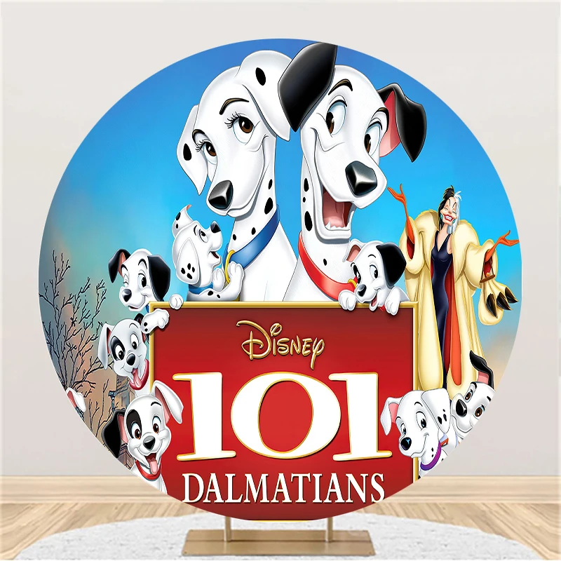 Cartoon Custom 101 Dalmatians Lovely Dog Elastic Round Backdrop Cover Happy Birthday Party Circle Background