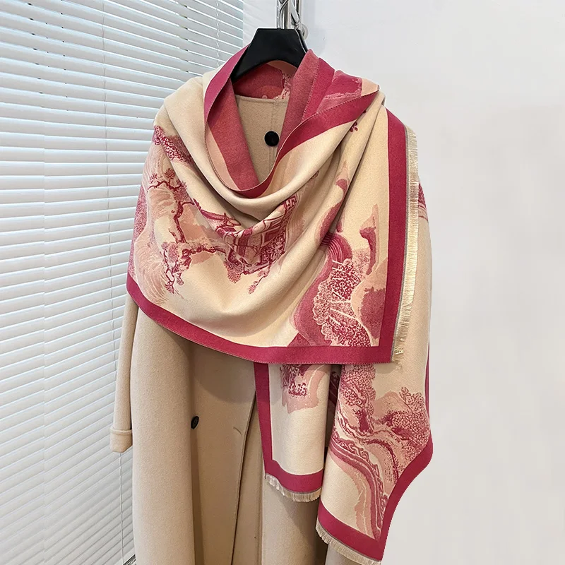 Luxury Brand Cashmere Women Floral Scarf Winter Warm Shawl and Wrap Bandana Pashmina Female Foulard Thick Blanket Poncho