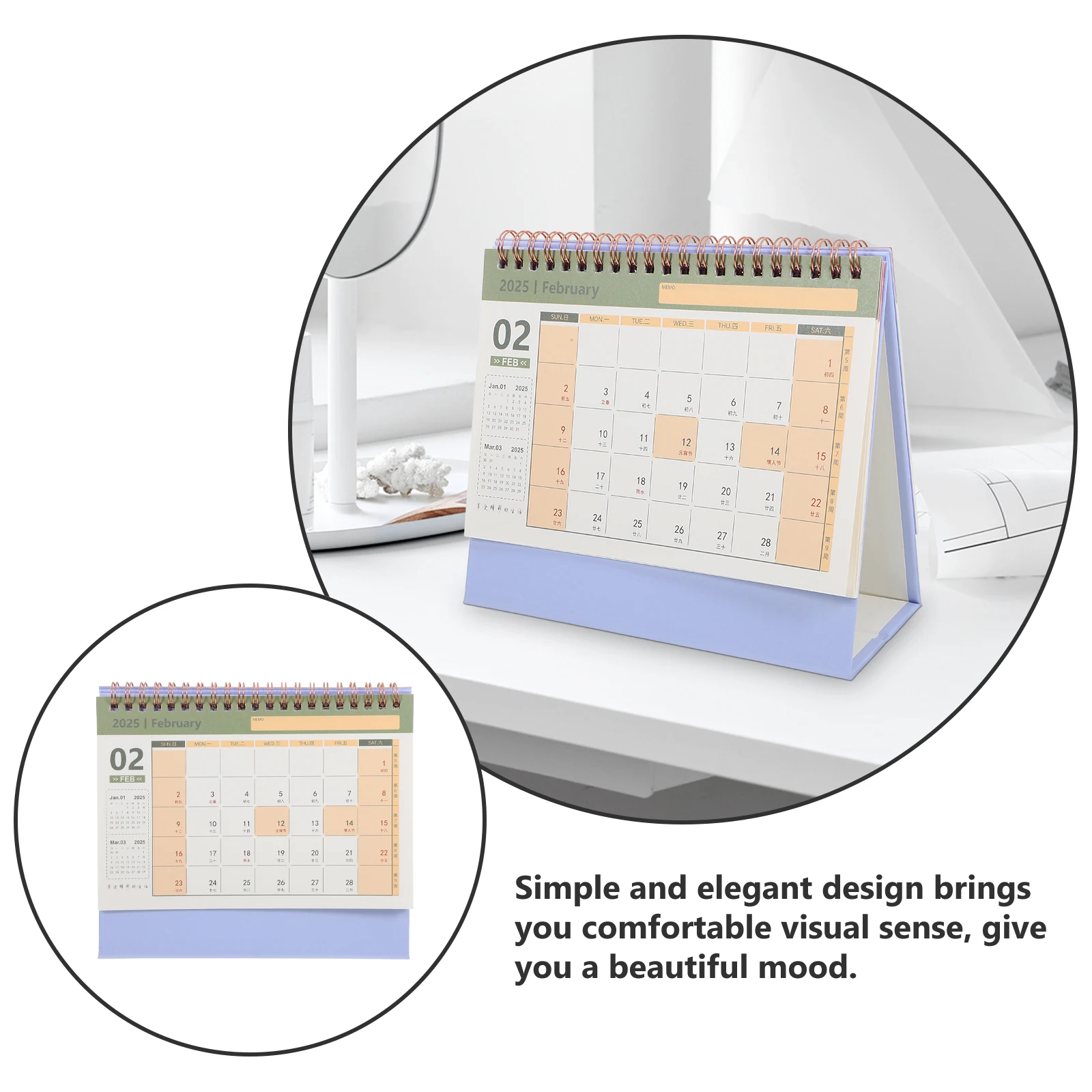 

Gold Stamping Desktop Calendar 2025 Lavender Color Thick Paper Metal Binding Table Monthly Planner Office Accessory