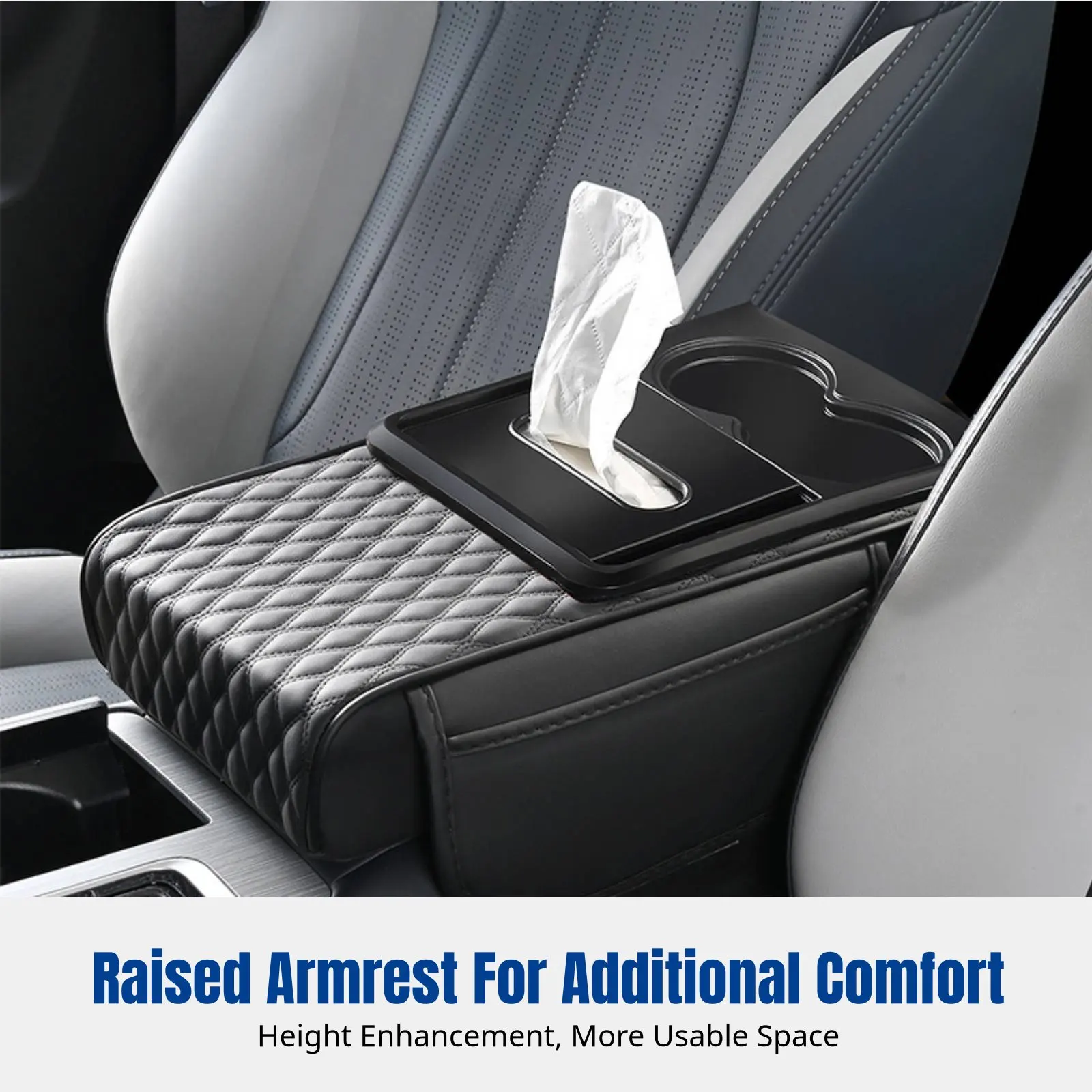 

Universal Car Armrest Pad, Central Tissue Box, Multifunctional Leather Interior Accessory, Heightened & Widened Design, Cup