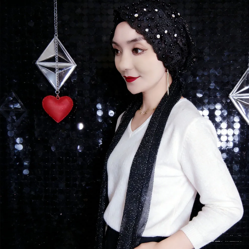 

Beads Embroidery Muslim Underscarf Instant Hijab Hat for Women Islam Bonnet Shawl Wrap Turban Wedding Party Cap Soft Comfortable