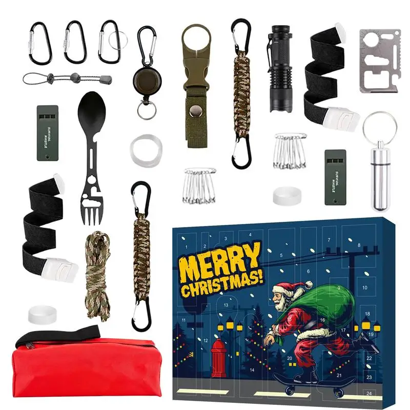 Survival Kit Advent Calendar 2024,Survival Tool Mens Advent Calendar,Survival Kit Christmas Advent Calendar for Climbers Anglers