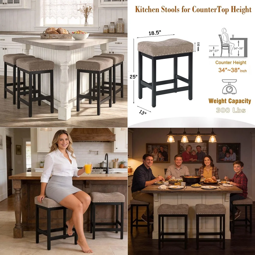 

Counter Height Stools Set of 2, 26.3 Seat Height 360 Swivel Stools with Ergonomic Rattan Back, Faux Leather Seat, Bamboo Legs w