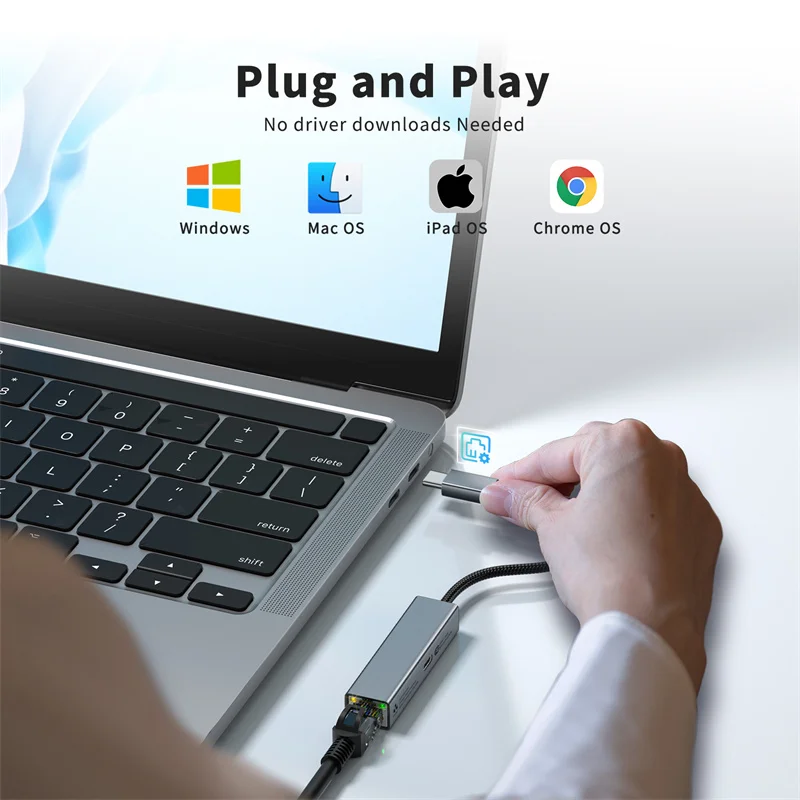 2 in 1 USB C Network Card with PD 60W Fast Charging Port 1000Mbps Type C to Ethernet RJ45 Lan Gigabit Adapter For PC Laptop