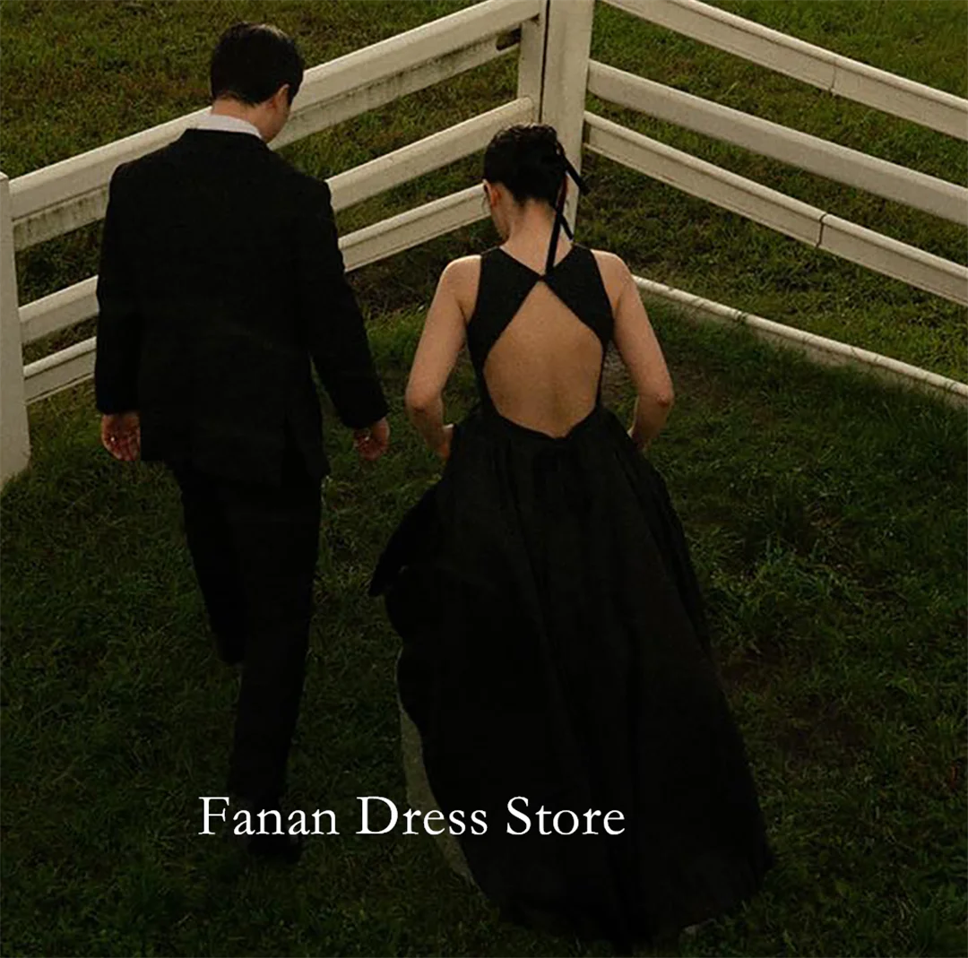 Fanan – robe De mariée trapèze ivoire, col rond, personnalisée, en taffetas, Simple, dos nu, robe De soirée