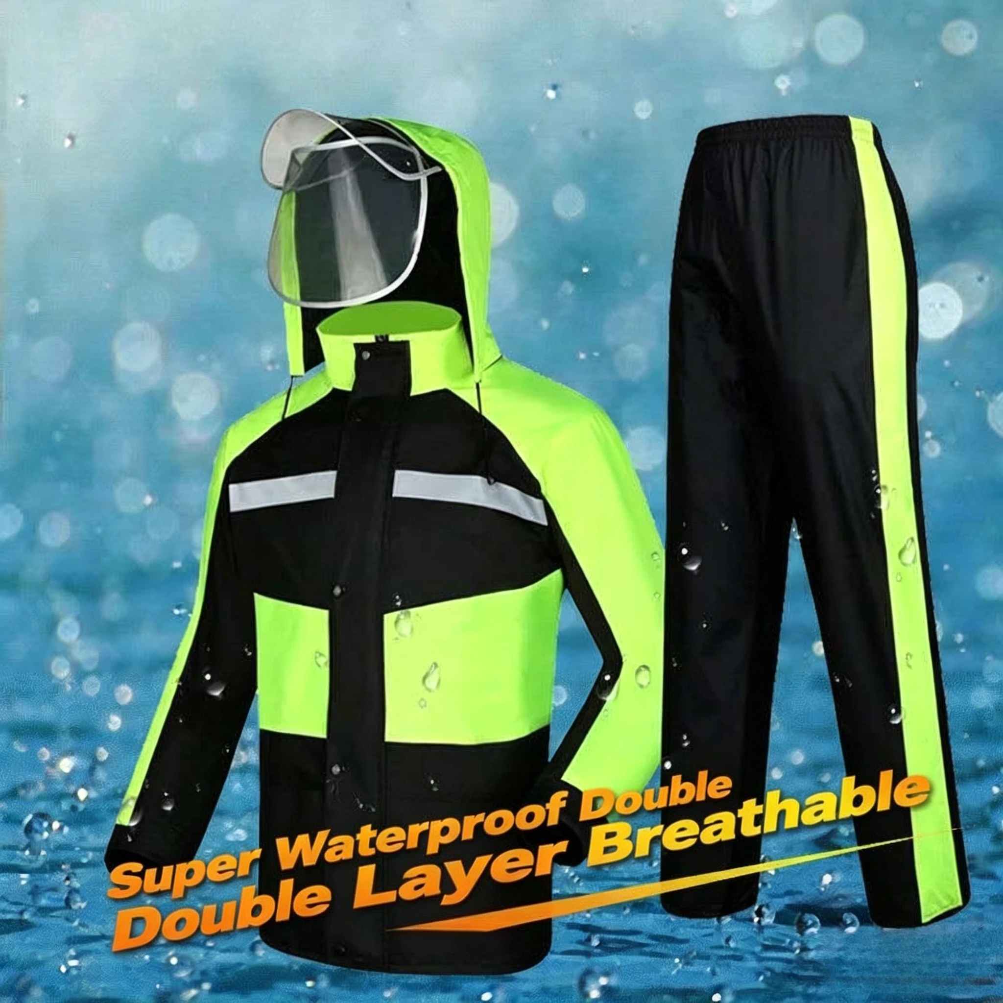 Motorcycle RaincoatAnti-rainstorm raincoat rain pants set double-layer thickened electric vehicle motorcycle split raincoat