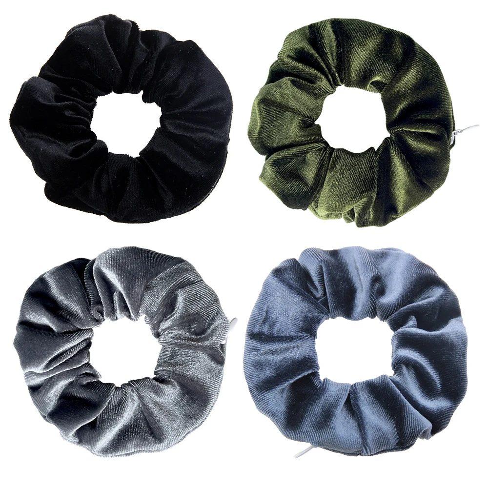 2024 Spring Sweet Zip Scrunchies Women Velvet Winter Hair Tie Pocket Hair Styling Chouchou Vintage Scrunchy Wholesale 4pcs/set