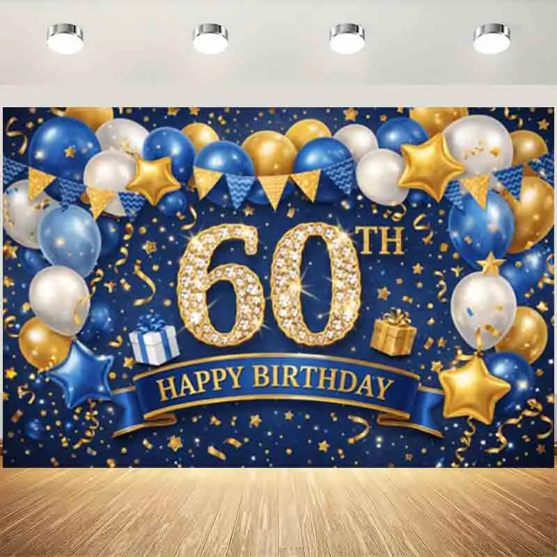 Image of Marineblau Gold Diamant 60. Geburtstag Fotografie-Hintergrund Ballon Stern Geschenkbox Männer 60 Jahre Geburtstagsfeier Foto-Dekoration