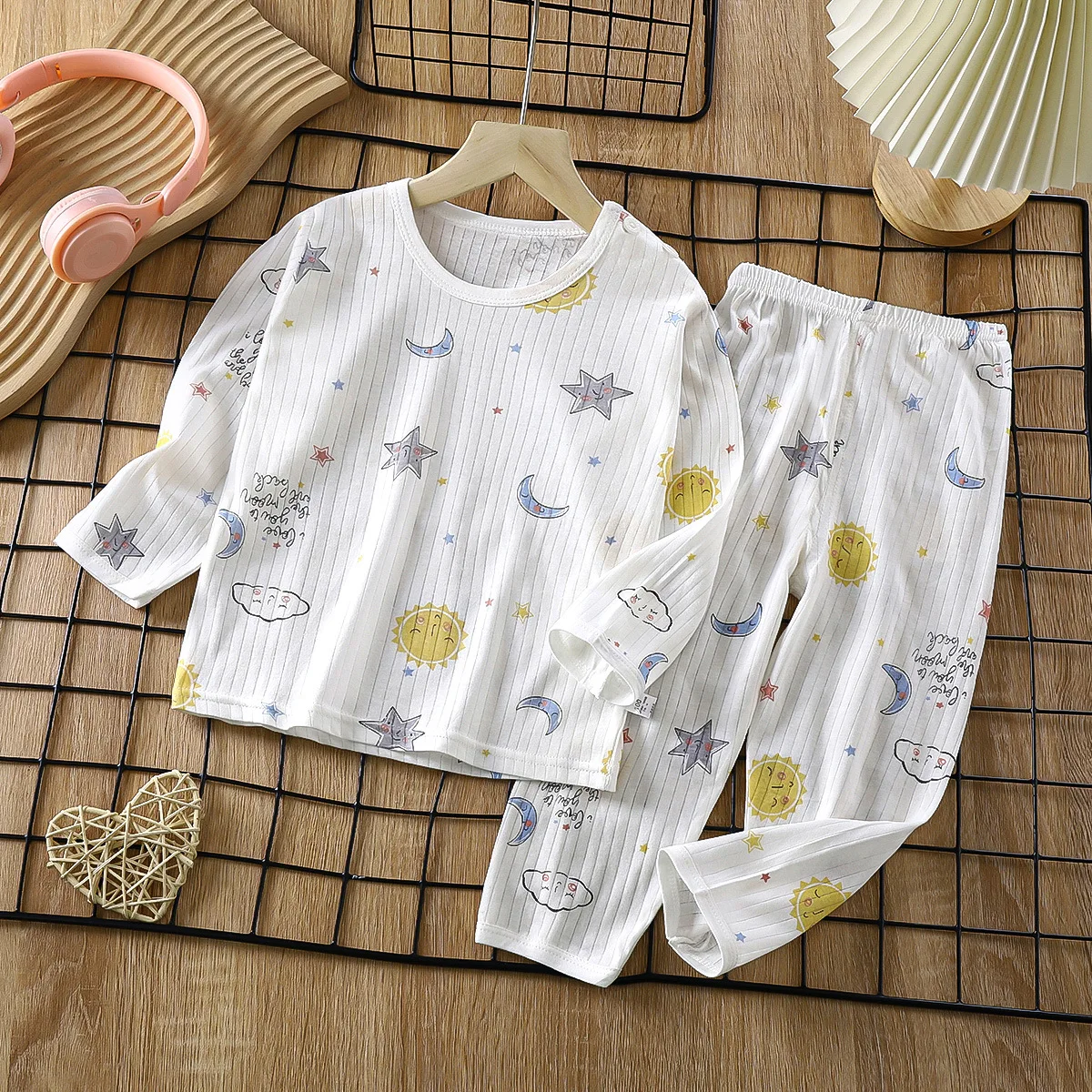 2024 New Summer Children Clothing Baby Home Clothes Set Long Sleeved Boys Girls Pajamas Thin Section Kids Pajamas Clothes