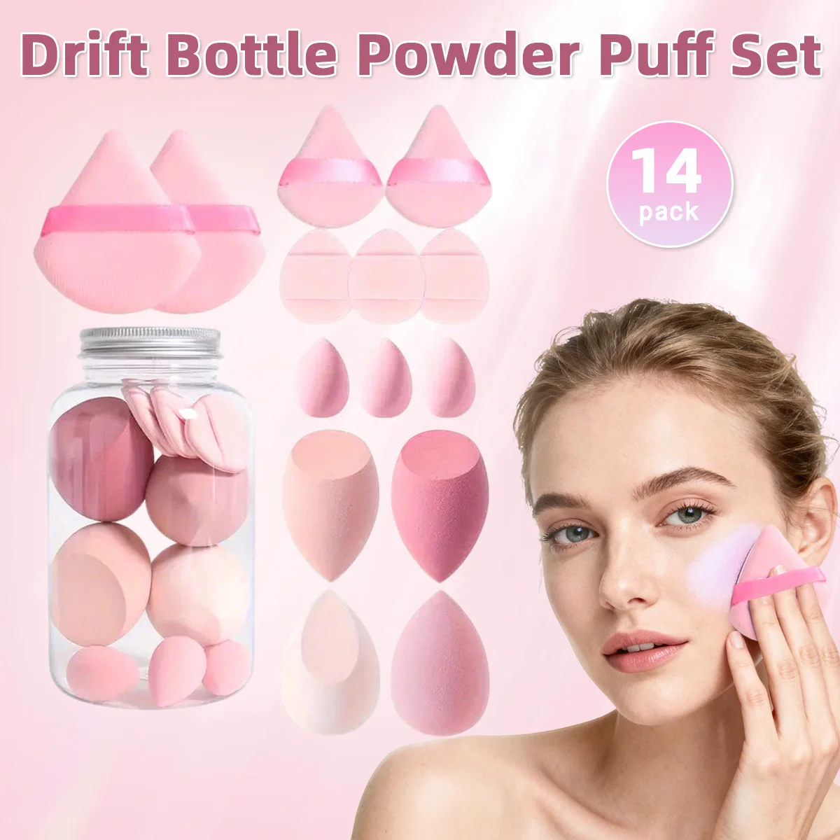 14 منتفخة من البودرة المخملية الناعمة للاستخدام الرطب والجاف مناسبة لبودرة سائبة وأدوات مكياج ناعمة وغير لاصقة