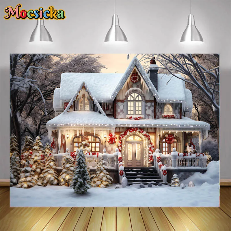 

Mocsicka Photography Backgrounds Forest Houses Snow Christmas Decoration Backdrops Children Adults Portrait Photos Studio Props