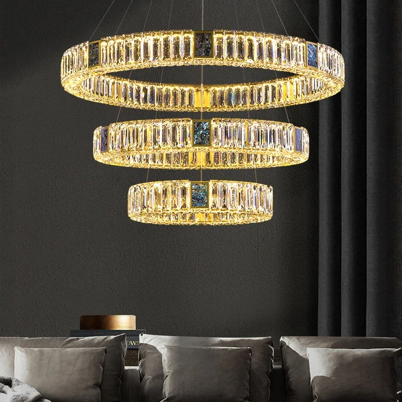 Light luxury golden luxury crystal chandelier round shell LED ceiling new Nordic modern simple living room indoor chandelier