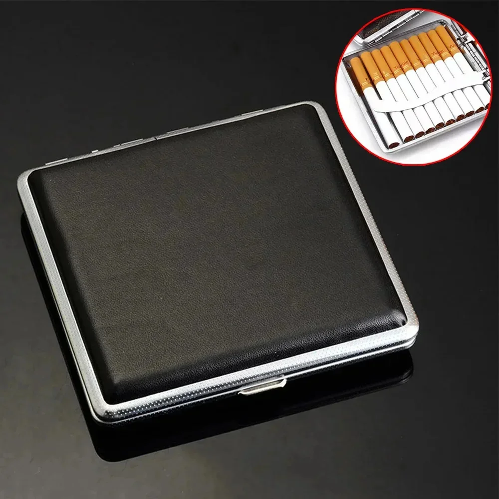 20 Sticks Gift for Men\'s Leather Cigarette Box Cigar Case Metal Leather Smoking Accessories Cigarette Lady Storage Cover Hold