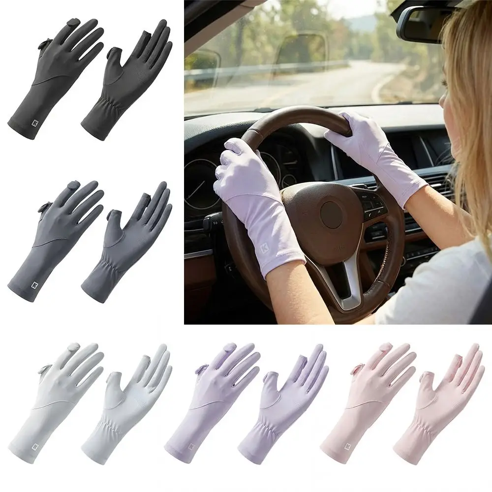 Sunscreen Ice Silk Gloves Thin Touch Screen Anti-UV Gloves Non-slip Lengthened Wrist Sun Protection Gloves for Women Lady