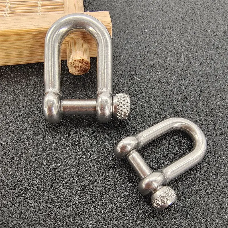 1 pcs Stainless Steel Carabiner D Bow Shackle Fob Key Ring Keychain Hook Screw Joint Connector Buckle Solid Metal 2 Size