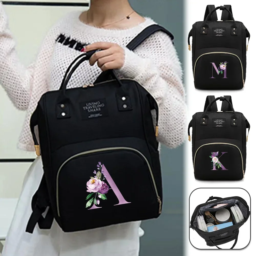 Mummy Large Capacity Bag Diaper Bag Backpack Mommy Backpack Baby Care Stuff Organizer Purple Letter Series Travel Essentials