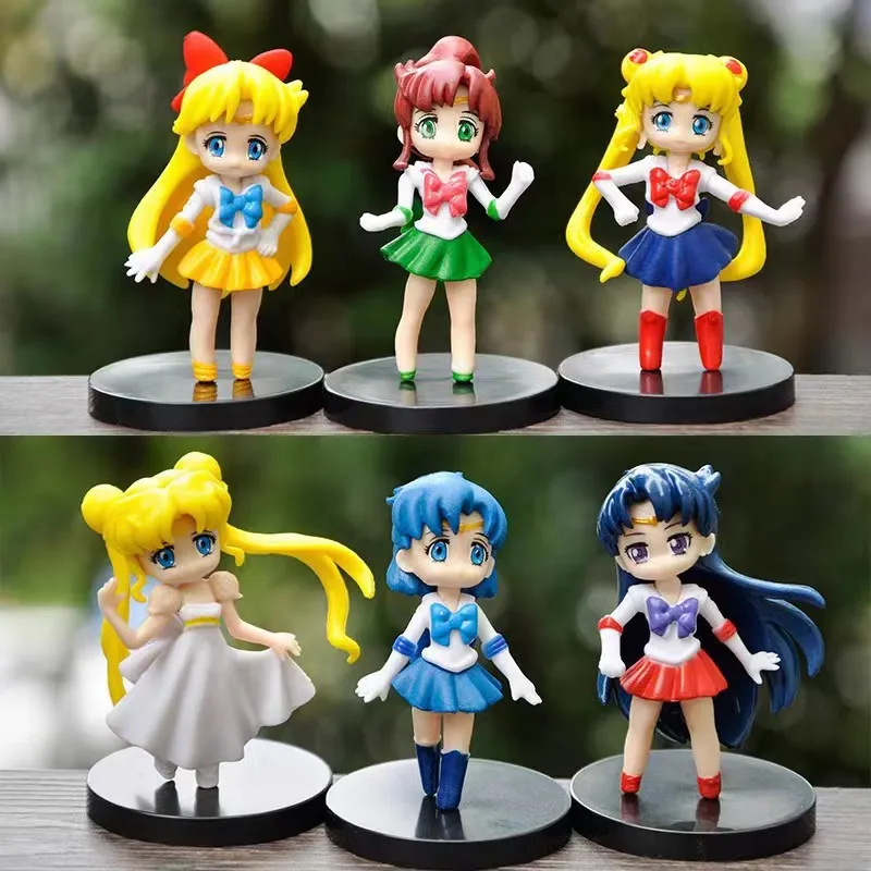 6Pcs/Set Anime Sailor Moon Cute Cartoon Kawaii PVC Model Ornament Kids Birthday Doll Theme Party Cake Decor Collection Gifts