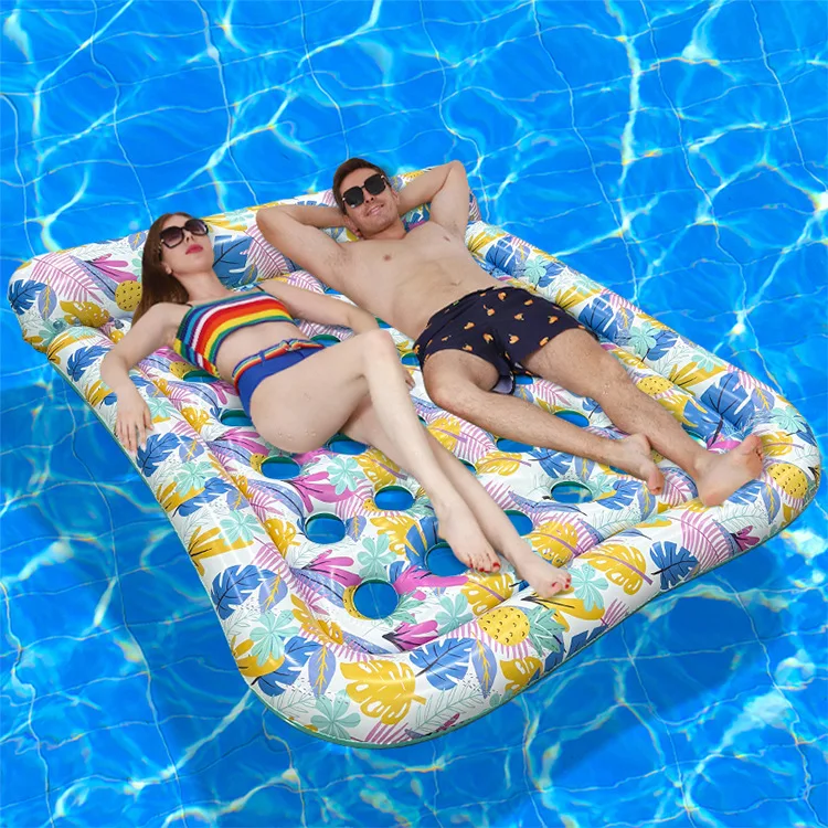 แพยางเป่าลมแบบสองช่องรุ่นใหม่ปี 2026  วัสดุ PVC หนาพิเศษ ลายใบไม้หลากสี สำหรับเล่นน้ำในสระช่วงฤดูร้อน