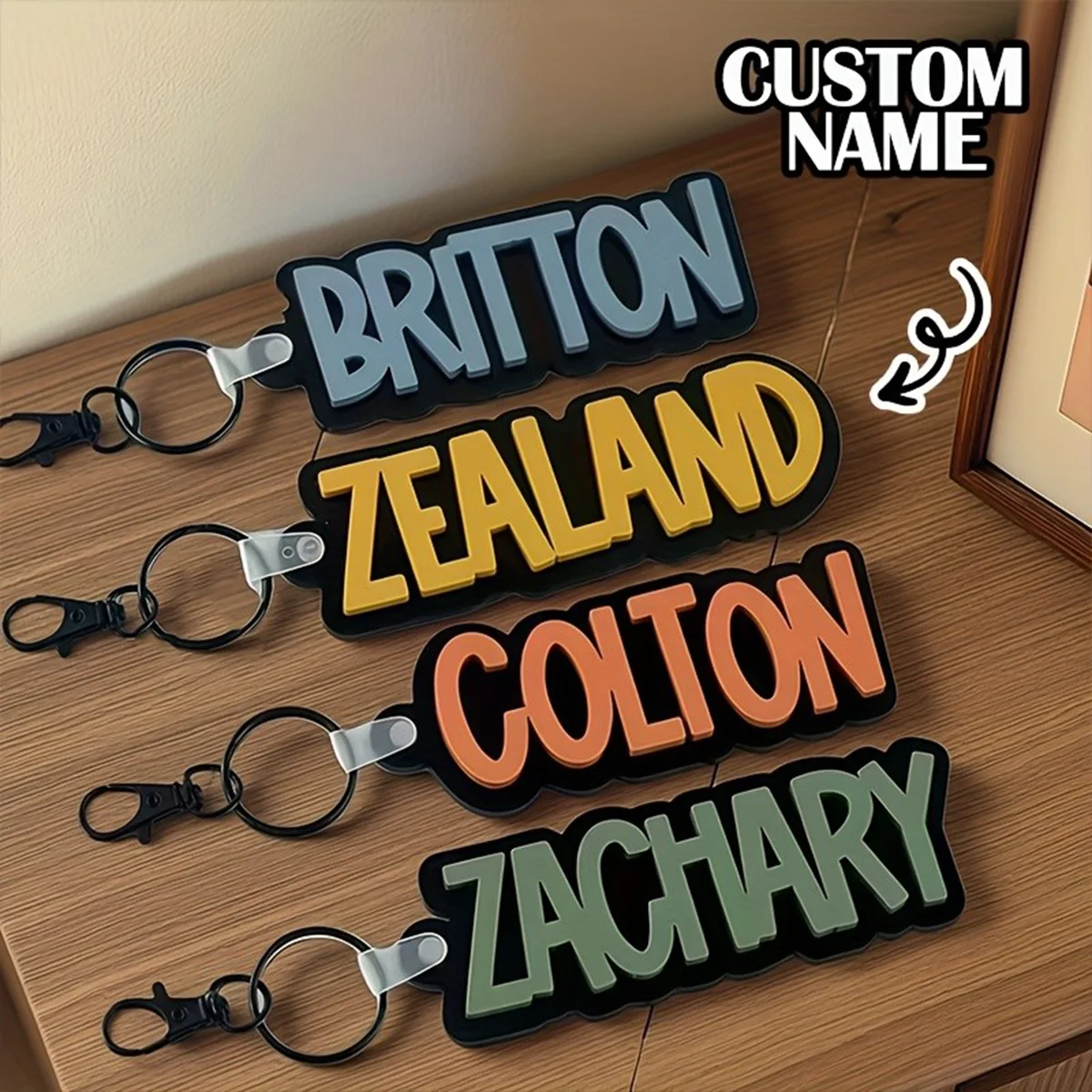 2D Flat Custom Acrylic Name Keychain, Black Color-protect Luggage Tag, Personalized Gift for Family Friends Birthday Christmas