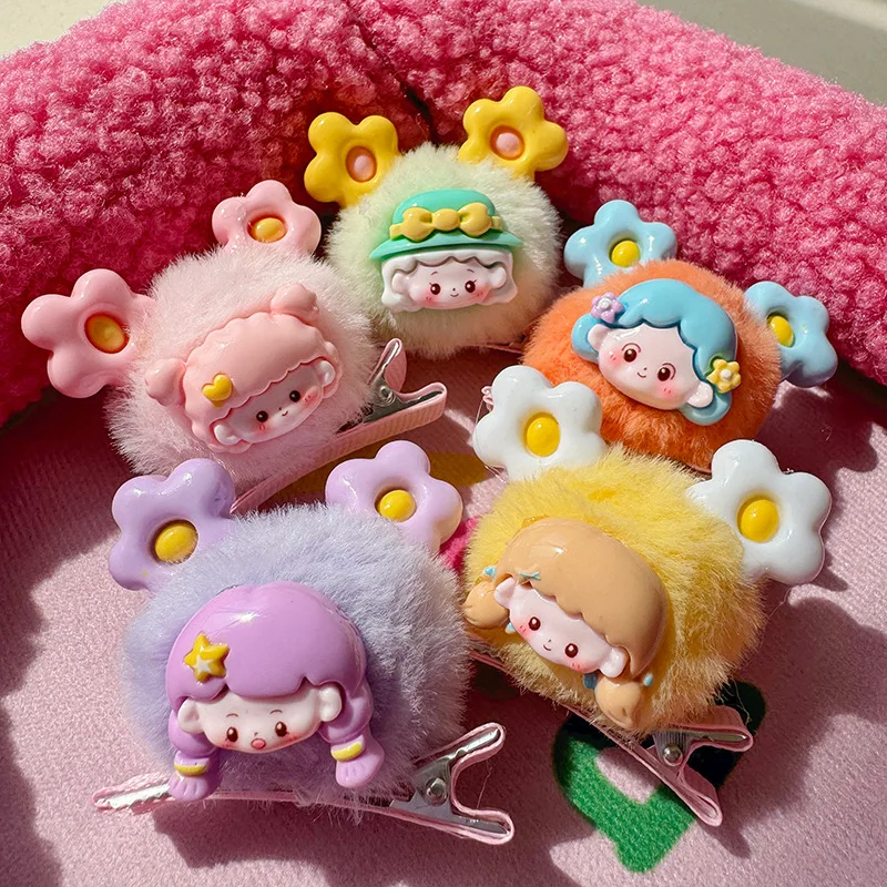 

5pcsSweet summer little fresh dopamine color matching hair ball little girl acrylic relief flower hair clip