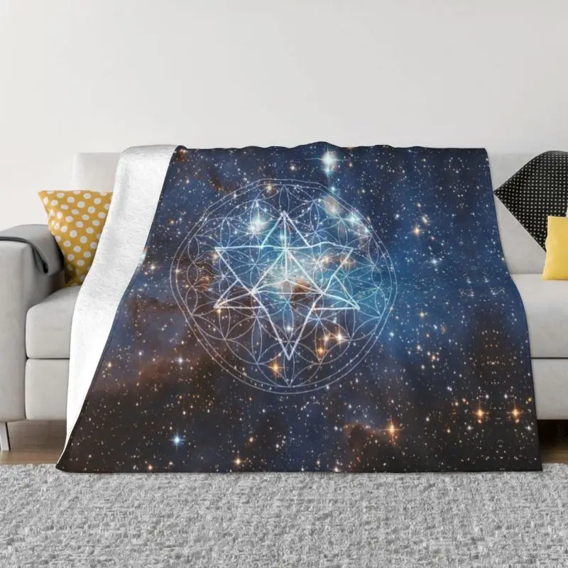 

Merkaba In Flower Of Life Blanket Warm Fleece Flannel Sacred Geometry Geometric Space Throw Blankets for Bedding Office Autumn