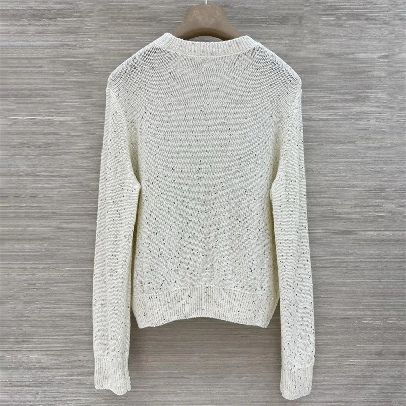 women's sweater New wool blend women's long sleeved top for autumn 2026 Sequined decorative round neck pullover Casual Knitwear