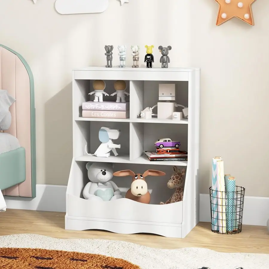 

Детский органайзер для игрушек JOY с книжным шкафом, 4-секционный шкаф для хранения с полкой для демонстрации, деревянный стеллаж для игрушек