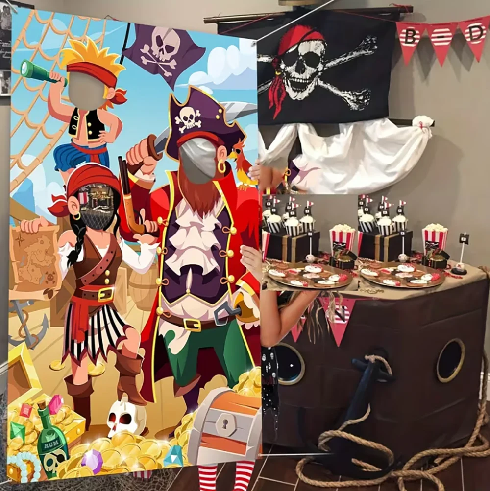 

Interactive Pirate Party Photo Prop Hollow-Out Pirate Face Background Kid Birthday Party Decorations Party Supplies Child Gifts