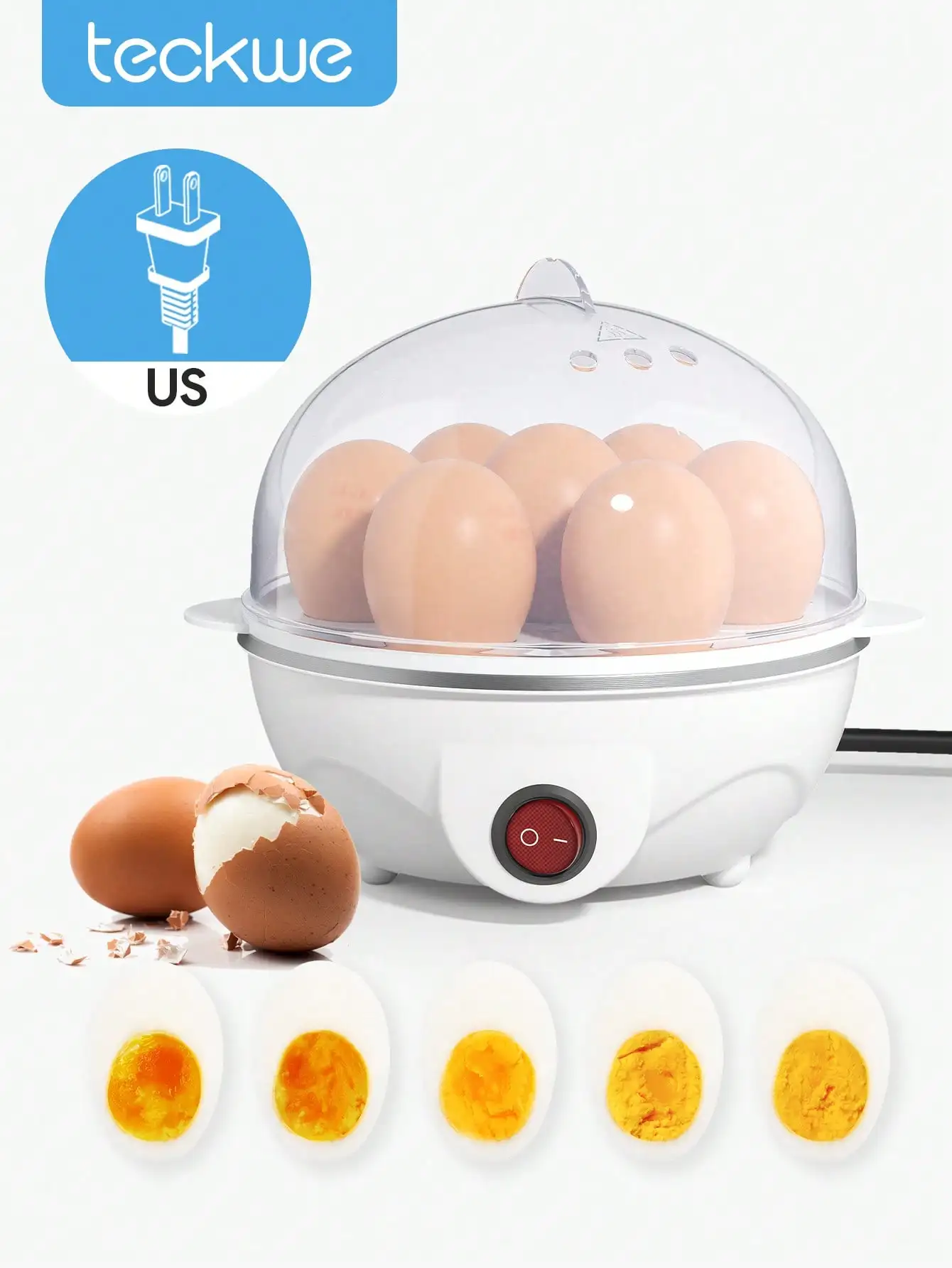 

Teckwe Rapid Electric Egg Cooker (7-Capacity) - Hard/Poached/Scrambled/Omelets, Auto Shut Off, US Plug