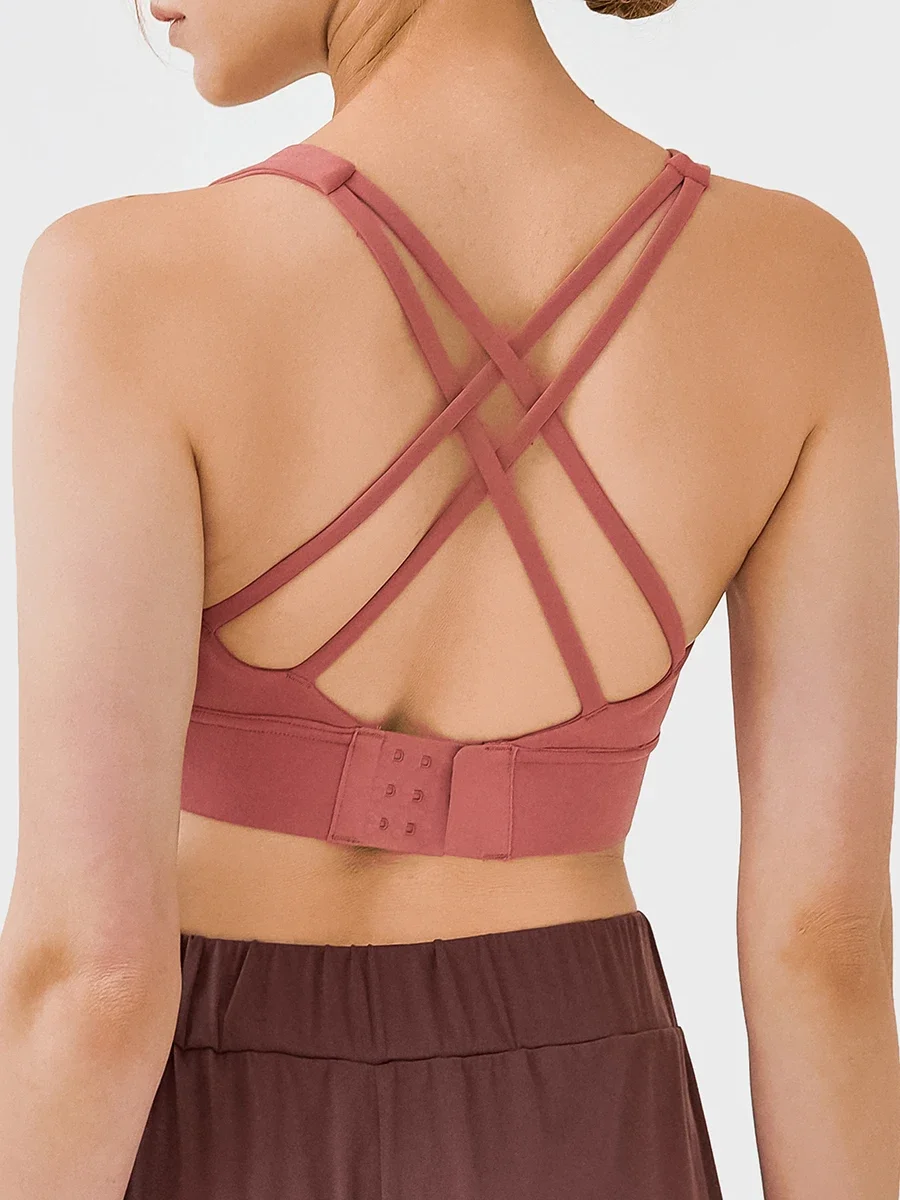 Nepoagym DELIGHT Back Buckle Adjustable Women's Bra Brushed Push up Sports bra Meddium Support Yoga Cross Back