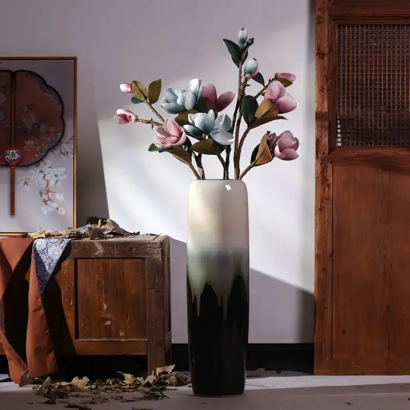 Floor to ceiling vase Jingdezhen ceramic large Chinese living room minimalist European style flower arrangement simulat