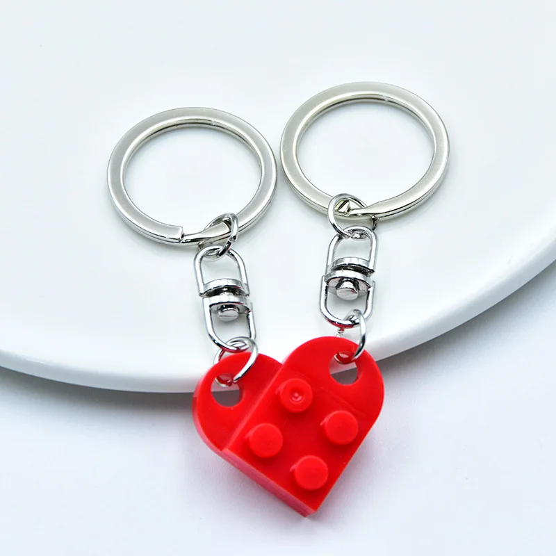 1pcs Red Love Heart Building Block Keychains ForCouples Friendship Women Men Girl Boy Love Heart Brick KeyRing Birthday Gift