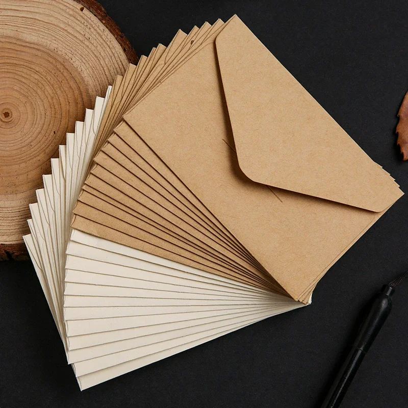 Mini sobres lisos simples de Papel Kraft para tarjetas de invitación de fiesta de boda, suministros de oficina, 10 piezas