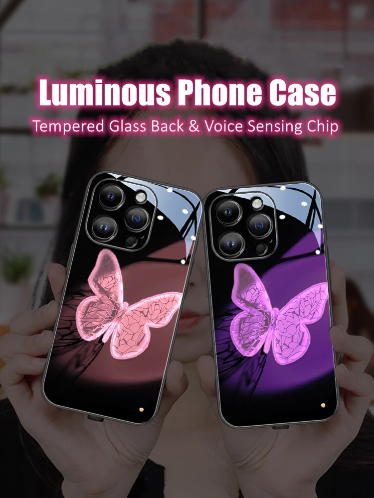 

Beautiful Colorful Butterfly LED Light Glowing Luminous Phone Case for Samsung S22 S23 S24 Note 10 20 A14 A54 A73 Plus Ultra