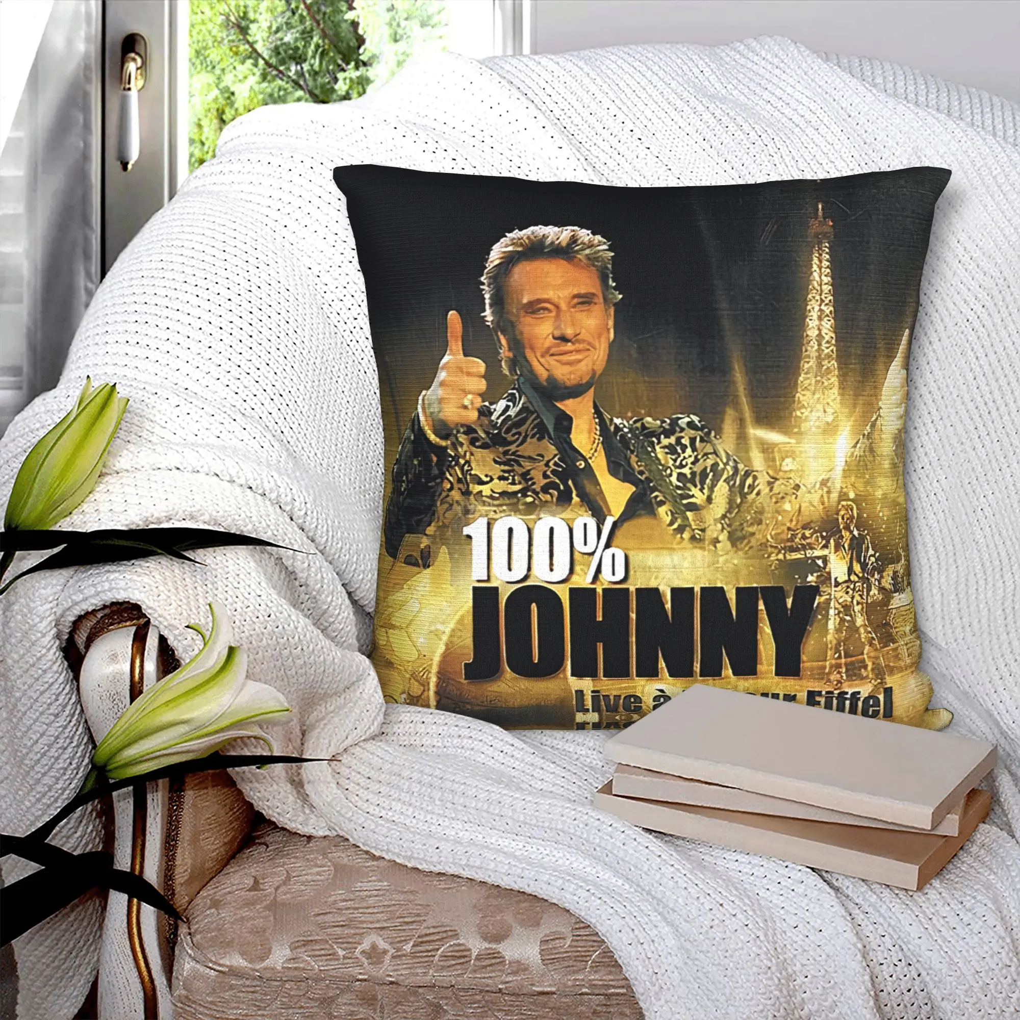 Luxury Johnny Hallyday Cushion Cover for Sofa Soft French Rock Singer Pillow Case for Living Room
