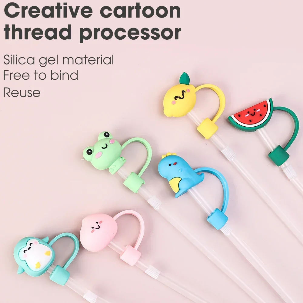 Lots Silicone Straw Plug Peach Penguin Frog Dinosaur Watermelon Pattern Tips Dust Cap Splash Proof Cup Accessories Straw Stopper