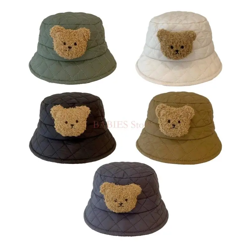 

C9GB Winter Fisherman Hat Baby Big Brim with 3D Bear Pattern Basin Hat Outdoor Travel Sunhat for Kid Infant Toddler