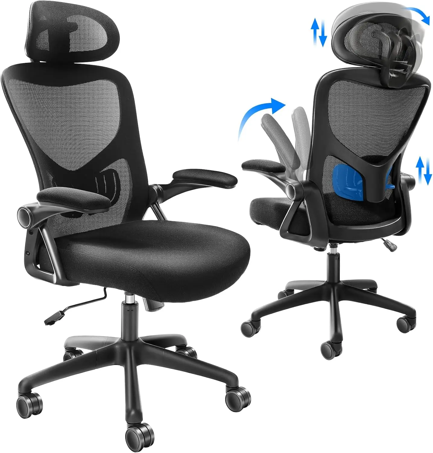 

Ergonomic Office Chair With Adjustable Lumbar Support, Desk Chair With Adjustable Headrest, Pu Armrests Computer Chair For All
