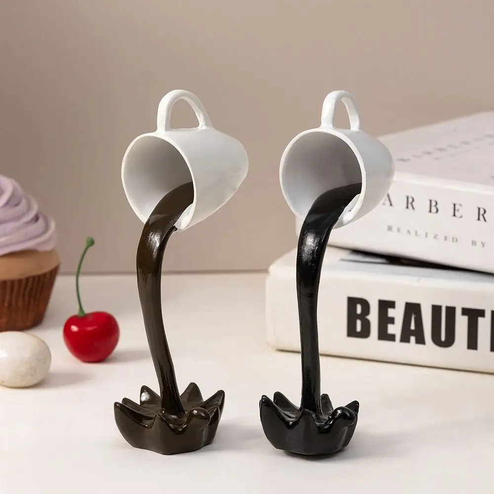 High-end 3D Floating Spilling Coffee Cup Resin Craft Decorative Coffee Cup Ornaments Suspended Cup Sculpture Home Decor