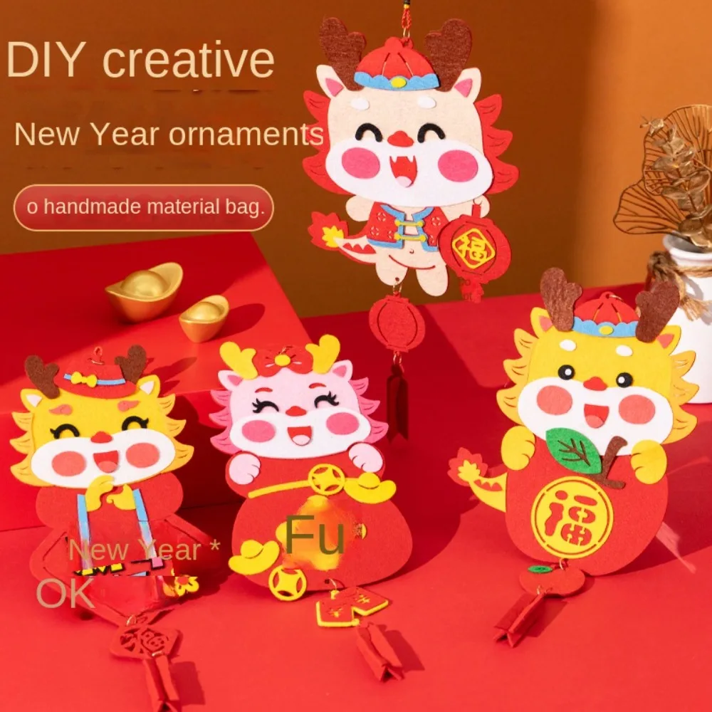 Crafts Chinese Style Decoration Pendant DIY Toy Dragon Pattern New Year Educational Toys With Hanging Rope Layout Props