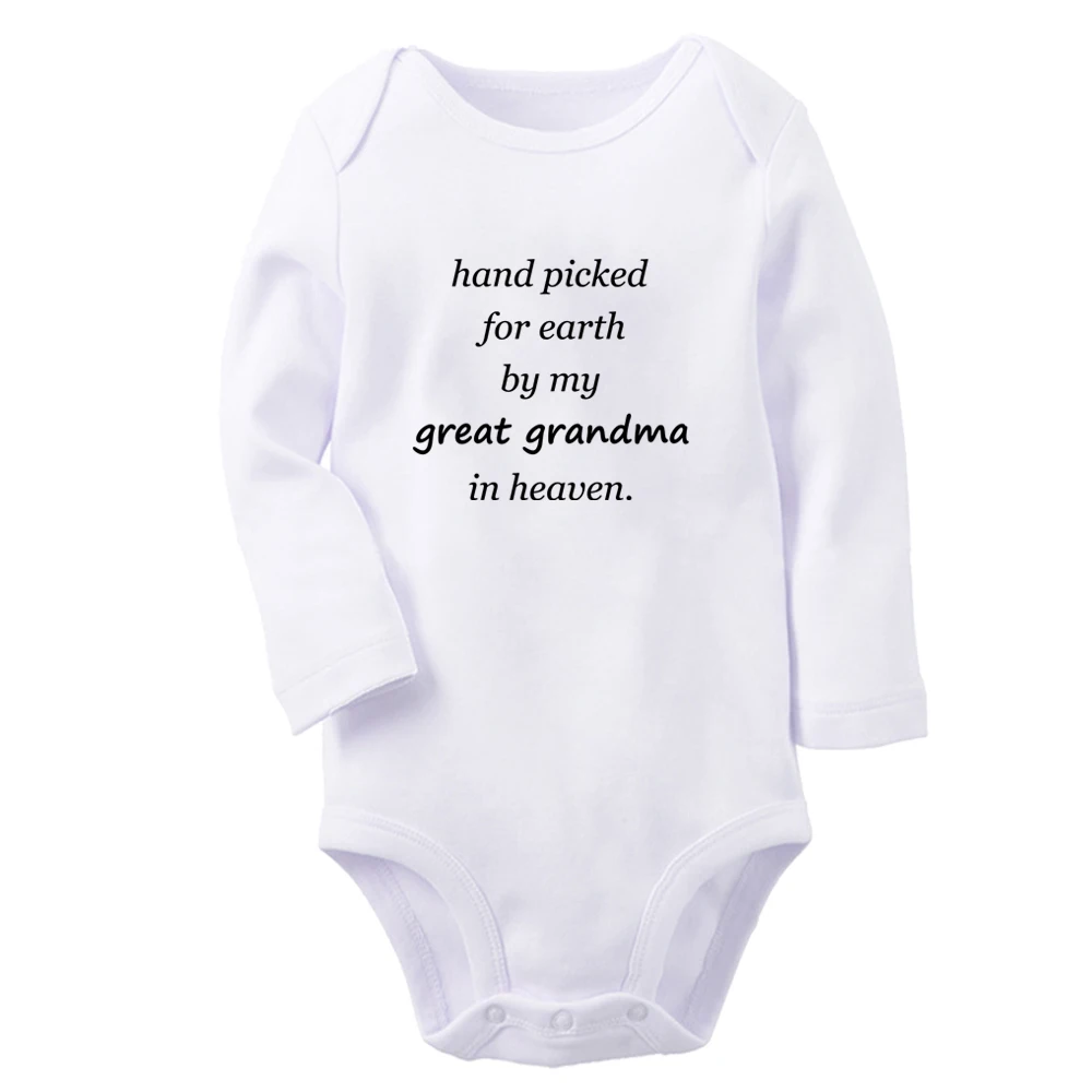 Hand picked for earth by my great grandma in heaven Fun Baby Bodysuit Cute Boys Girls Rompers Infant Long Sleeves Jumpsuit