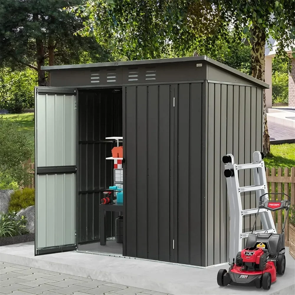 

6.27x4.51ft Outdoor Storage Shed, Sloping Roof,Galvanized Steel Frame, Metal Utility Tool Storage Room with Latches