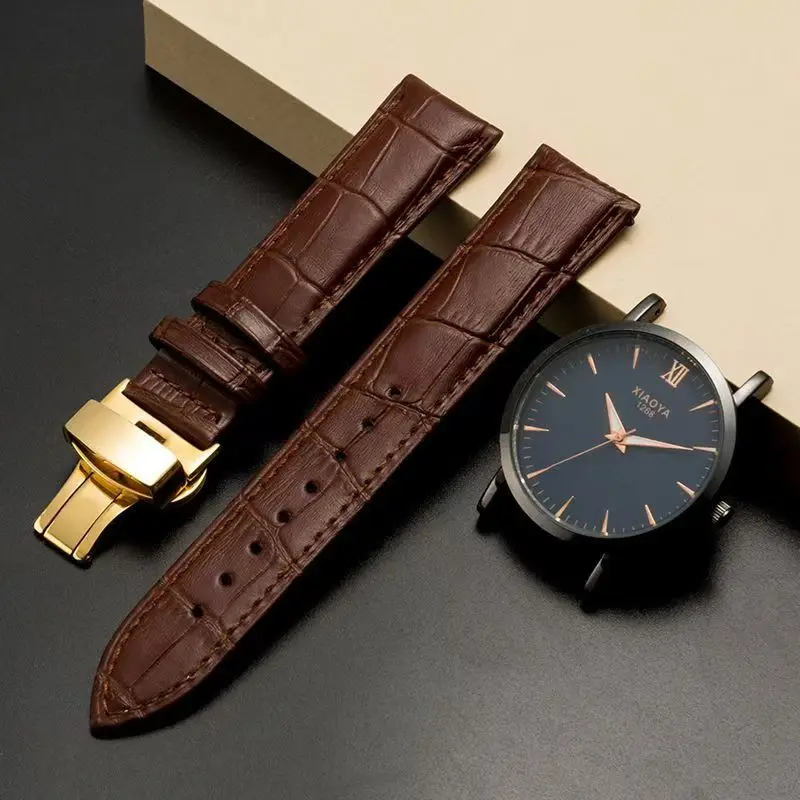 Leather strap, men's and women's genuine leather watch strap, universal butterfly buckle, needle buckle, watch chain accessories